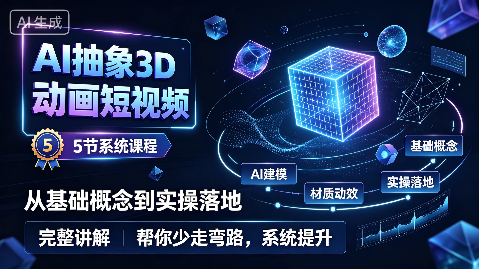 AI抽象3D动画短视频,5 节系统课程,从基础概念到实操落地完整讲解,帮你少走弯路系统提升 AI抽象3D动画短视频,5 节系统课程,从基础概念到实操落地完整讲解,帮你少走弯路系统提升