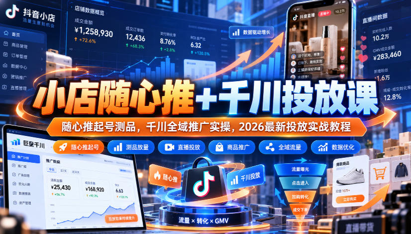 小店随心推+千川投放课|随心推起号测品,千川全域推广实操,2026最新投放实战教程-离锋创库