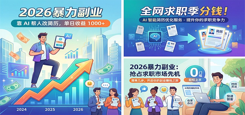 2026暴力副业：靠AI帮人改简历，单日收益1000+，全网求职季分钱-离锋创库