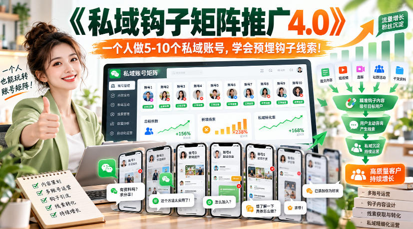 【无水印】《私域钩子矩阵推广4.0》一个人做5-10个私域账号,学会预埋钩子线索!-离锋创库