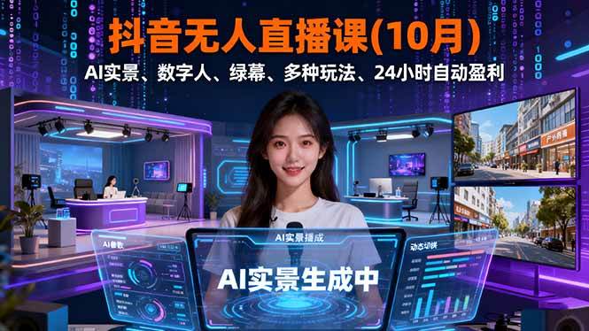 （16355期）抖音无人直播课(10月)，AI实景、数字人、绿幕、多种玩法、24小时自动盈利-离锋创库