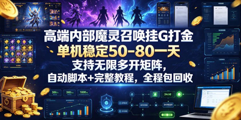高端内部魔灵召唤挂G打金，单机稳定50-80一天，支持无限多开矩阵，自动脚本+完整教程，全程包回收【揭秘】-离锋创库