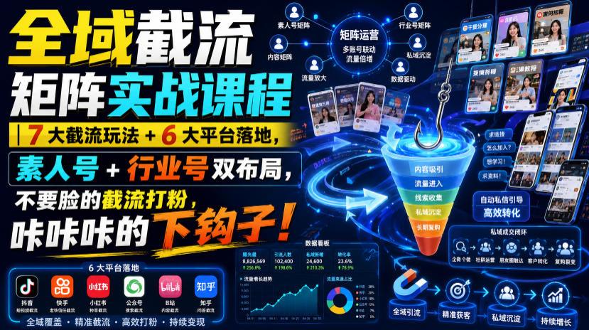 全域截流矩阵实战课程｜7大截流玩法+6大平台落地，素人号+行业号双布局，不要脸的截流打粉，咔咔咔的下钩子！-离锋创库