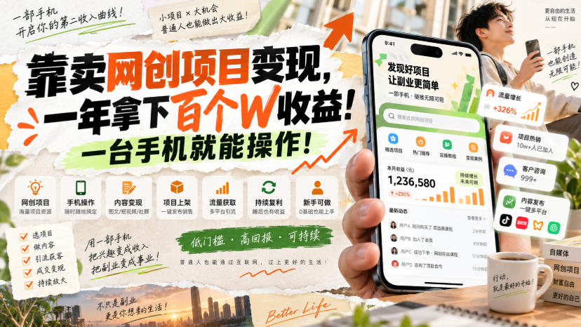 网创小程序虚拟资料变现，一年拿下百万收益，一部手机就可以做，0成本变现副业！-离锋创库