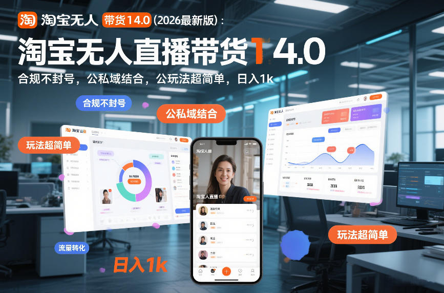 淘宝无人直播带货14.0（2026最新版）：合规不封号，公私域结合，玩法超简单，日入1k+【揭秘】-离锋创库