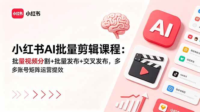 （18959期）小红书AI批量剪辑课程：批量视频分割+批量发布+交叉发布，多账号矩阵运营提效-离锋创库