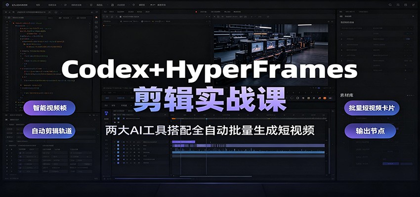 Codex+HyperFrames剪辑实战课:两大AI工具搭配全自动批量生成短视频-离锋创库