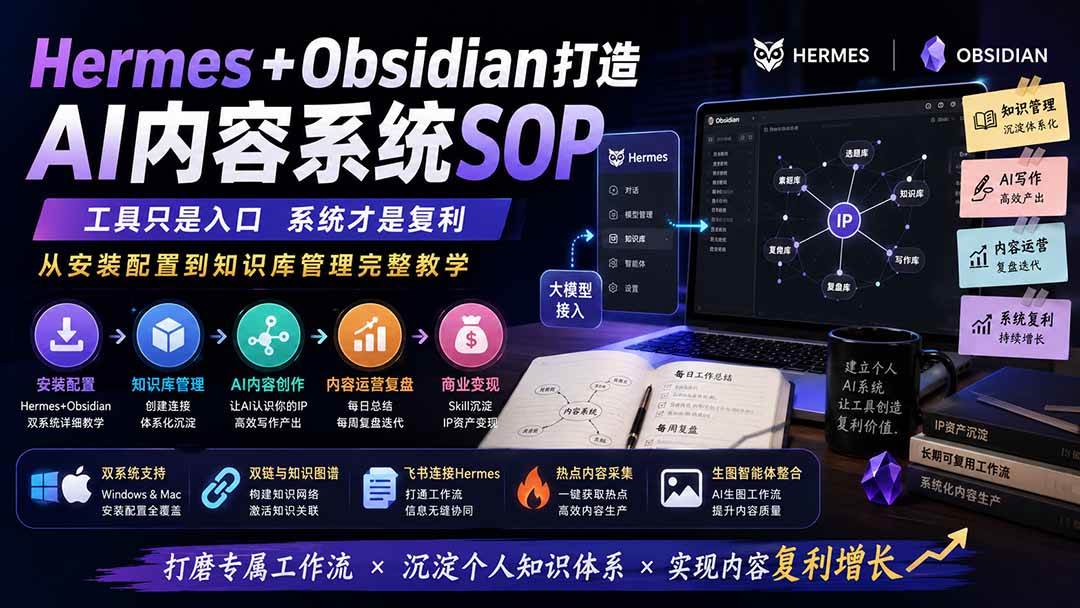 （19861期）Hermes+Obsidian打造AI内容系统SOP；工具只是入口系统才是复利，从安装配置到知识库管理完整教学-离锋创库