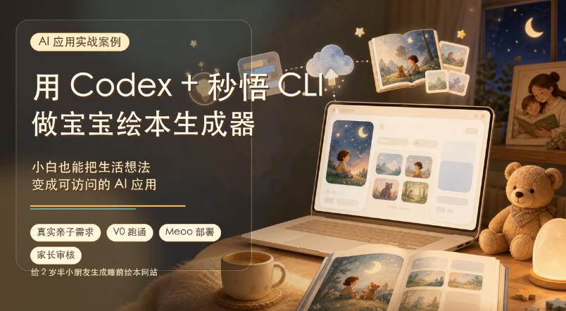 （19415期）AI应用实战案例，用Codex+秒悟CLl做宝宝绘本生成器，小白也能把生活想法变成可访问的AI应用-离锋创库