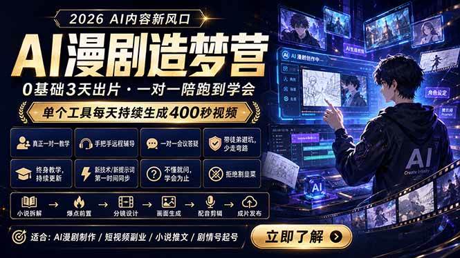 （18568期）AI漫剧造梦营：0基础3天出片，单个工具每天持续生成400秒视频-离锋创库