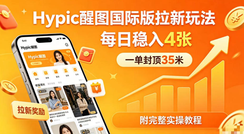 一单封顶35米，实测Hypic醒图国际版拉新玩法，每日稳入4张（附完整实操教程）-离锋创库