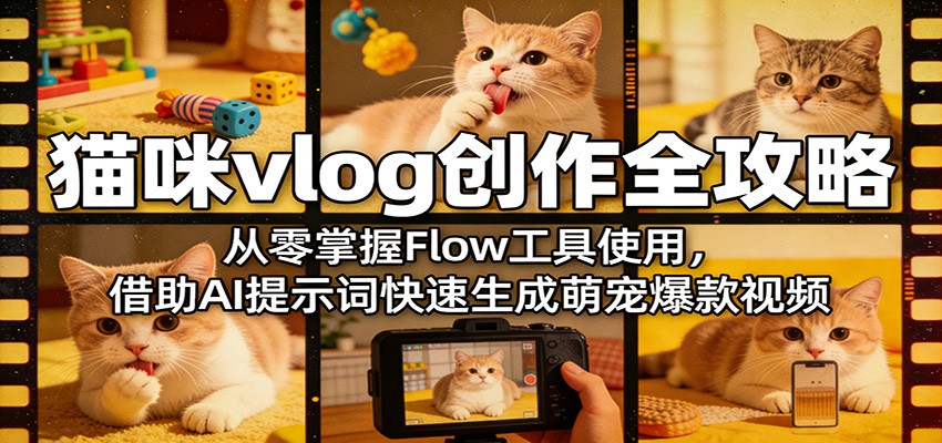 猫咪vlog创作全攻略：从零掌握Flow工具使用，借助AI提示词快速生成萌宠爆款视频-离锋创库