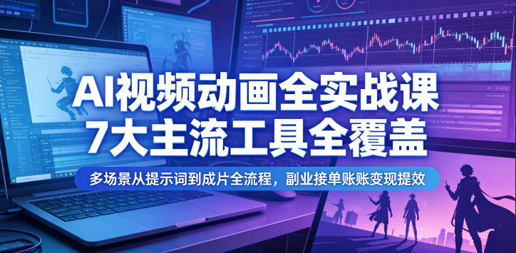 AI视频动画全实战课,7大主流工具全覆盖,多场景从提示词到成片全流程,副业接单账号变现提效-离锋创库