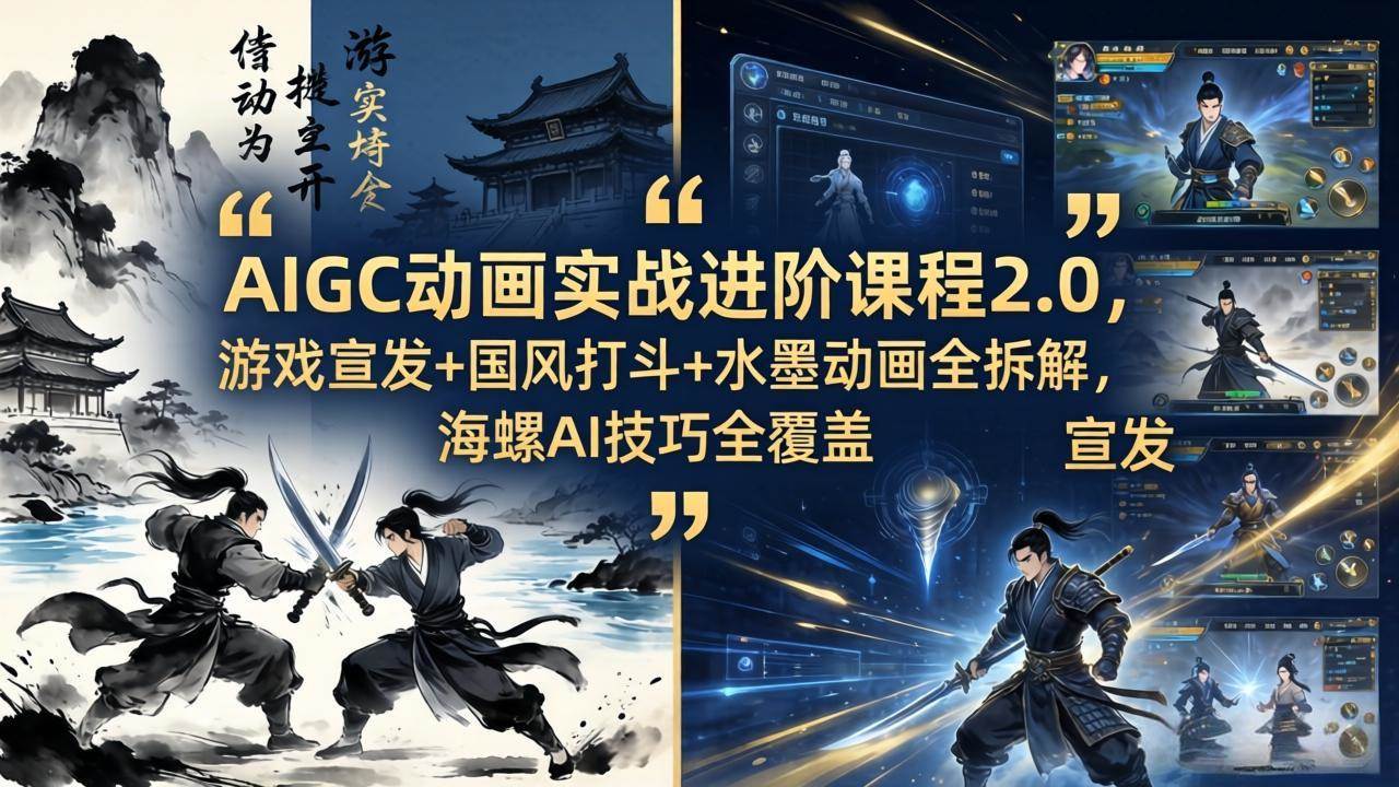 （18235期）AIGC动画实战进阶课程2.0，游戏宣发+国风打斗+水墨动画全拆解，海螺AI技巧全覆盖-离锋创库