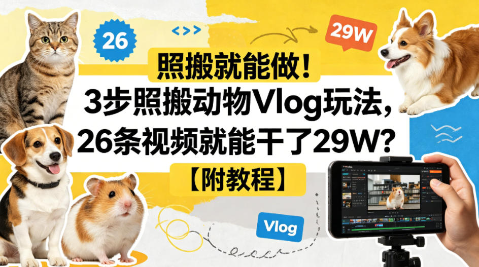 照搬就能做！3步照搬动物Vlog玩法，26条视频就能干了29W？【附教程】【赠coze一键生成工作流】-离锋创库