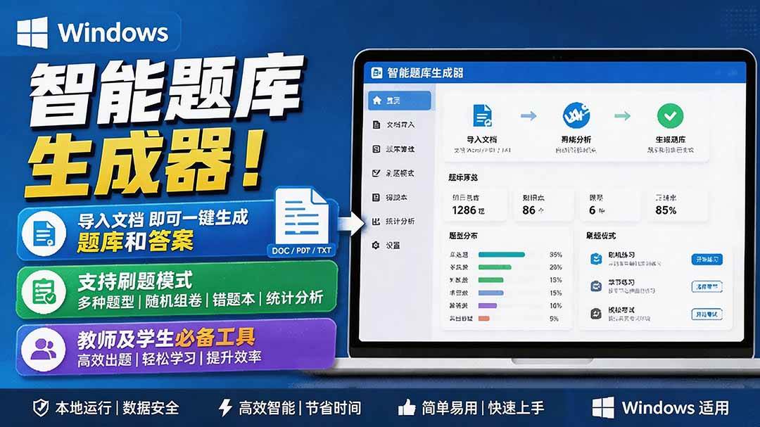 （19855期）Windows 智能题库刷题软件！导入文档一键生成题库和答案，并支持刷题模式，教师及学生必备工具 原创-离锋创库