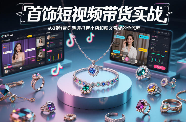 首饰短视频带货实战，从0到1带你跑通抖音小店和图文带货的全流程-离锋创库