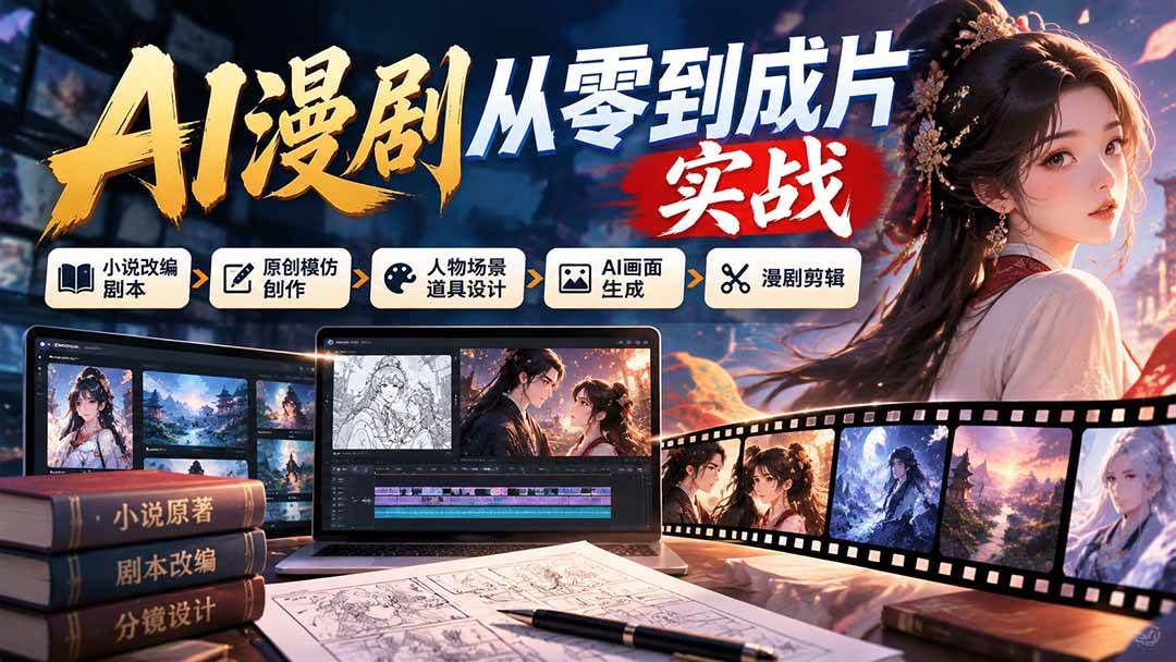（21069期）AI漫剧从零到成片实战：小说改编剧本、原创模仿创作、人物场景道具设计、AI画面生成与漫剧剪辑-离锋创库