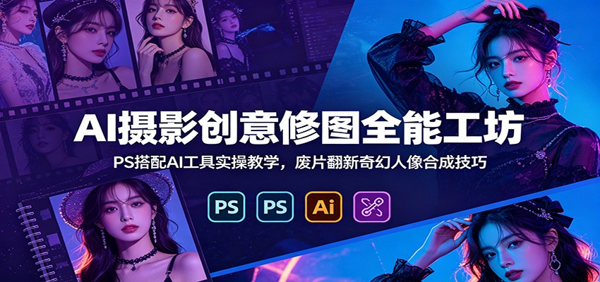 AI摄影创意修图全能工坊：PS搭配AI工具实操教学，废片翻新奇幻人像合成技巧-离锋创库