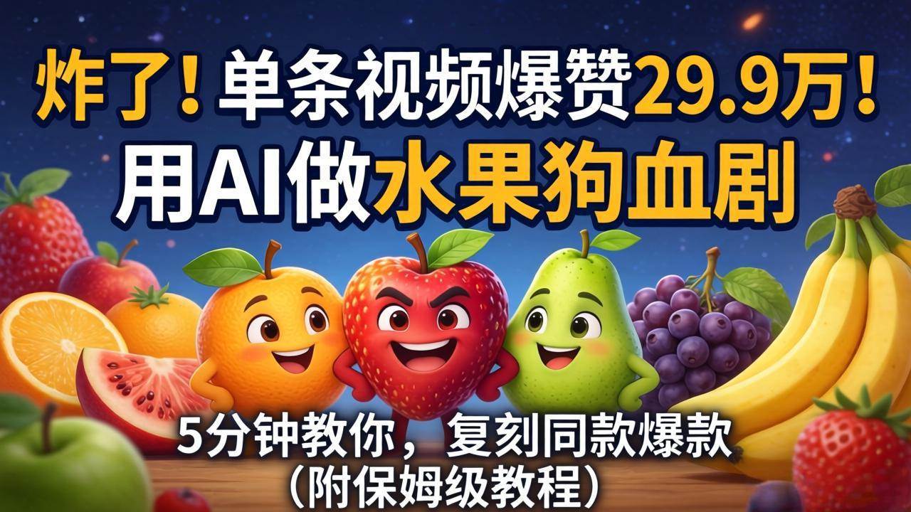 （18206期）炸了！单条视频爆赞 29.9 万！用 AI 做水果狗血剧，5 分钟教你，复刻同款爆款（附保姆级教程）-离锋创库