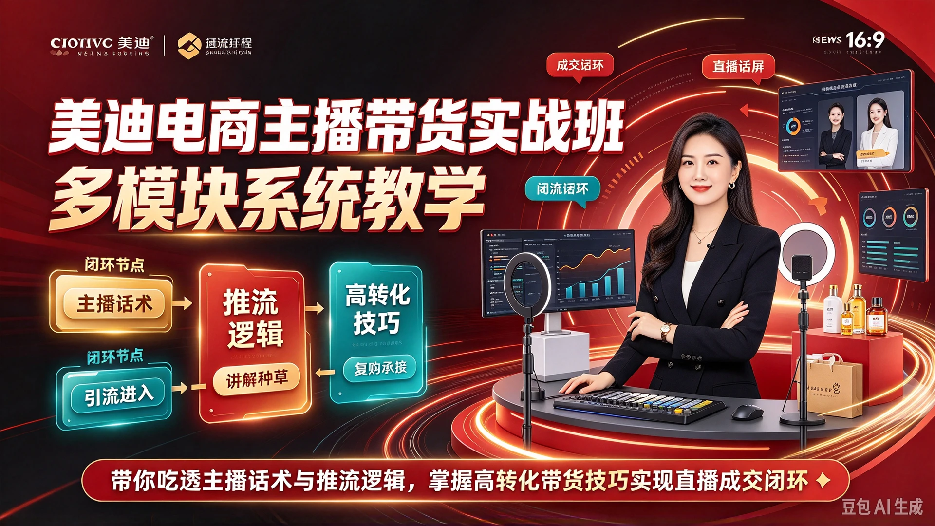 【精】美迪电商主播带货实战班,多模块系统教学,带你吃透主播话术与推流逻辑,掌握高转化带货技巧实现直播成交闭环-离锋创库
