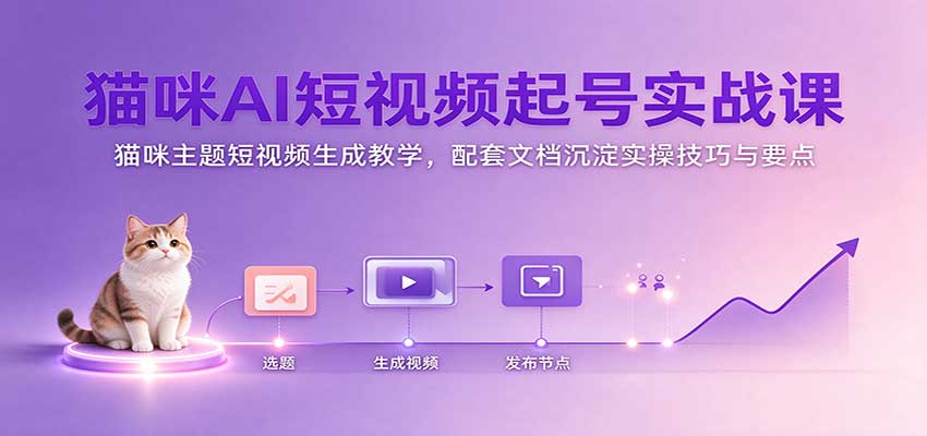 猫咪AI短视频起号实战课:猫咪主题短视频生成教学,配套文档沉淀实操技巧与要点-离锋创库