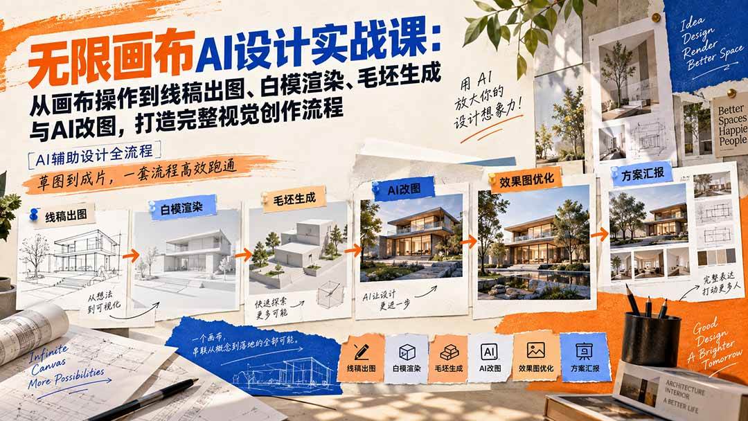 (20612期)【无水印】无限画布AI设计实战课-更新:从画布操作到线稿出图、白模渲染、毛坯生成与AI改图,打造完整视觉创作流程 (20612期)【无水印】无限画布AI设计实战课-更新:从画布操作到线稿出图、白模渲染、毛坯生成与AI改图,打造完整视觉创作流程