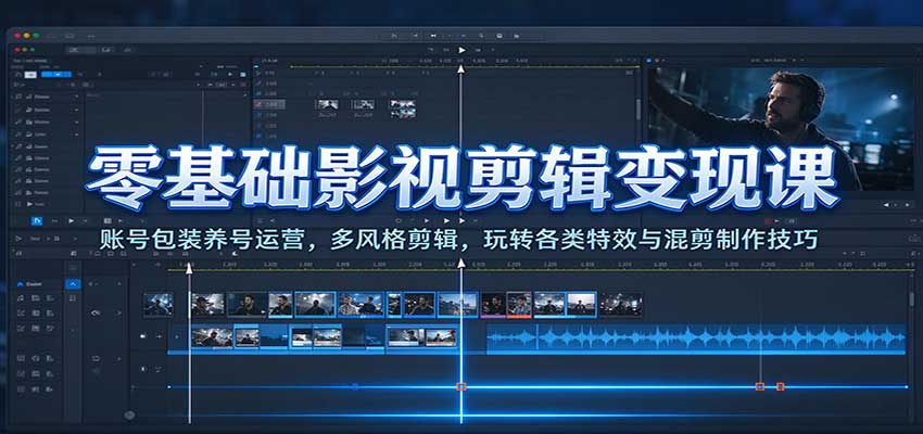 零基础影视剪辑变现课:账号包装养号运营,多风格剪辑,玩转各类特效与混剪制作技巧-离锋创库