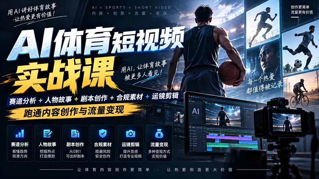 （20515期）AI体育短视频赛道顶级玩法｜赛道分析+人物故事+剧本创作+版权处理+运镜剪辑，跑通流量变现-日赚1K+-离锋创库