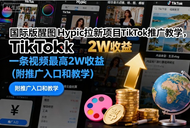 国际版醒图Hypic拉新项目TikTok推广教学，一条视频最高2W收益（附推广入口和教学）-离锋创库