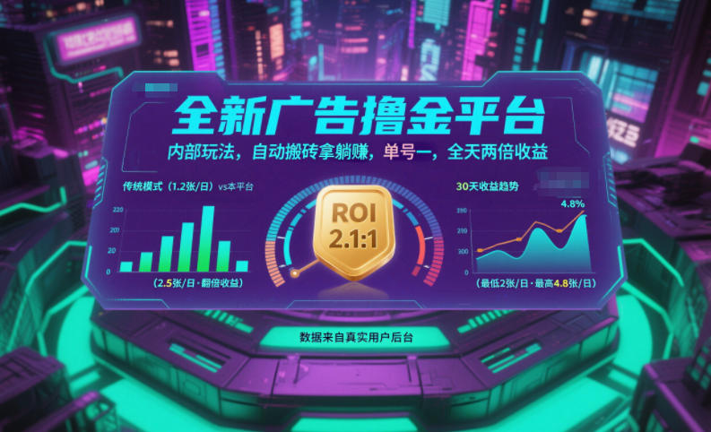 全新广告撸金平台，内部玩法，自动搬砖拿躺賺，单号一天保底2张+，全天两倍收益【揭秘】-离锋创库