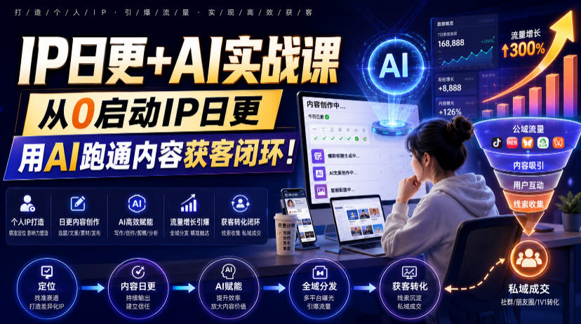 IP日更+AI实战课,从0启动IP日更,IP置顶视频制作+100条选题库搭建+10条日更规划,用AI跑通内容获客闭环!-离锋创库