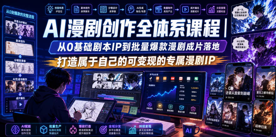 AI漫剧创作全体系课程|从0基础剧本IP到批量爆款漫剧成片落地,打造属于自己的可变现的专属漫剧IP-离锋创库