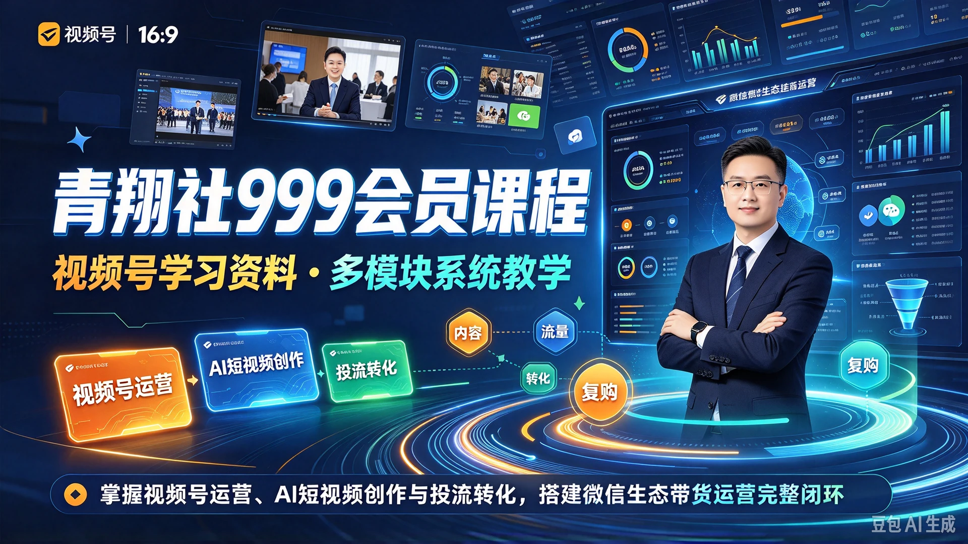 【精】青翔社999会员课程视频号学习资料,多模块系统教学,掌握视频号运营、AI短视频创作与投流转化,搭建微信生态带货运营完整闭环-离锋创库