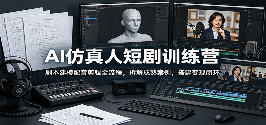 AI仿真人短剧训练营：剧本建模配音剪辑全流程，拆解成熟案例，搭建变现闭环-离锋创库