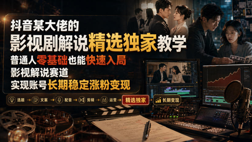 抖音某大佬的影视剧解说精选独家教学，普通人零基础也能快速入局影视解说赛道，实现账号长期稳定变现-离锋创库