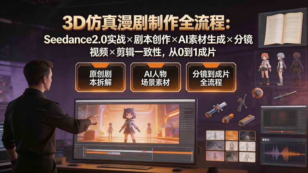 （19341期）3D仿真漫剧制作全流程：Seedance2.0实战×剧本创作×AI素材生成×分镜视频×剪辑一致性，从0到1成片-离锋创库