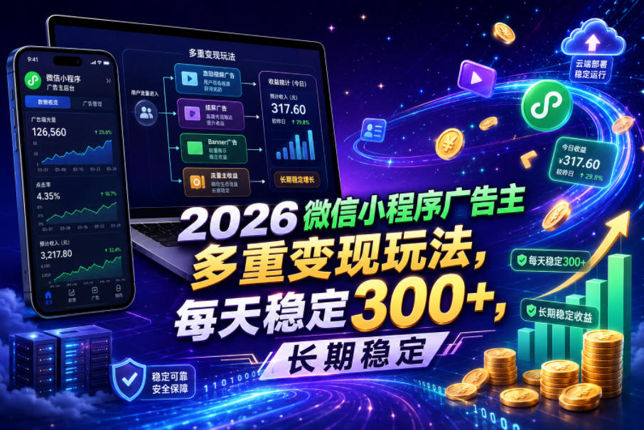 2026微信小程序广告主，多重变现玩法，每天稳定300+，长期稳定【揭秘】-离锋创库