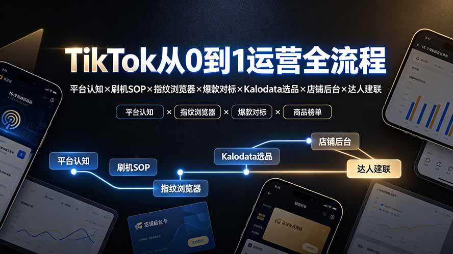 （19480期）TikTok从0到1运营全流程：平台认知×刷机SOP×指纹浏览器×爆款对标×Kalodata选品×店铺后台×达人建联-离锋创库