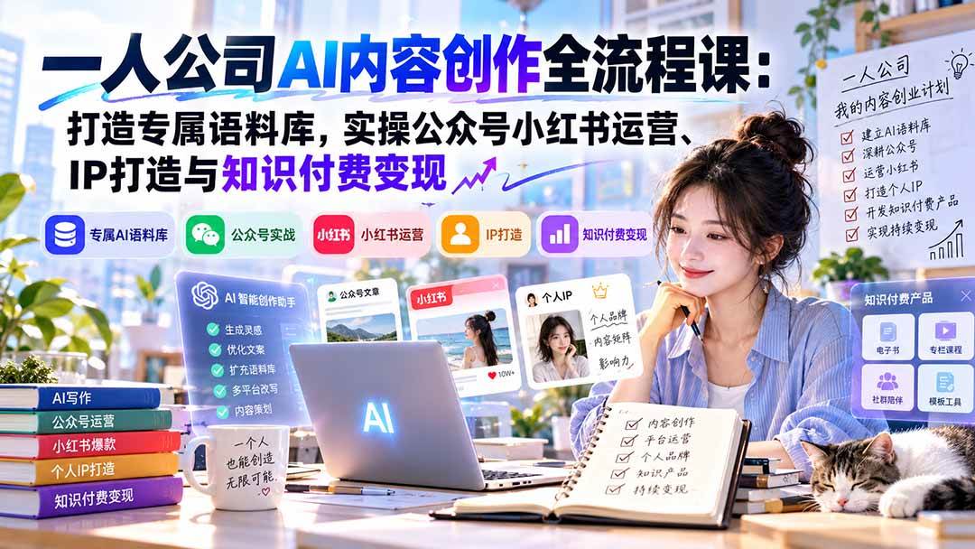 (20866期)一人公司AI内容创作全流程课:打造专属语料库,实操公众号小红书运营、IP打造与知识付费变现方法论-离锋创库