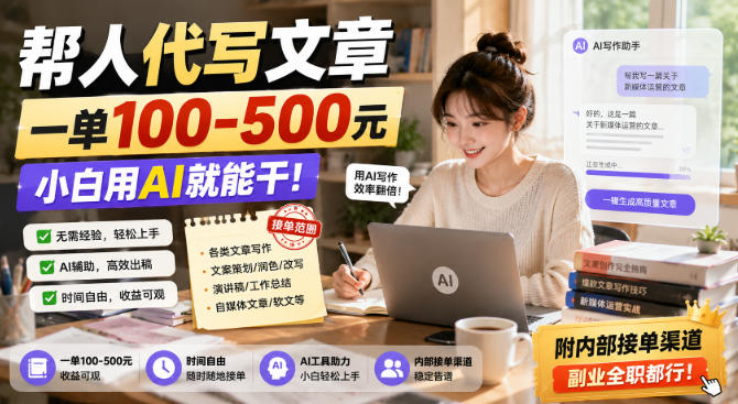 帮人代写文章，一单100-500，小白用AI就能干，附内部接单渠道，副业全职都行【揭秘】-离锋创库