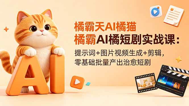 （18542期）橘霸天AI橘猫短剧实战课：提示词+图片视频生成+剪辑，零基础批量产出治愈短剧-离锋创库