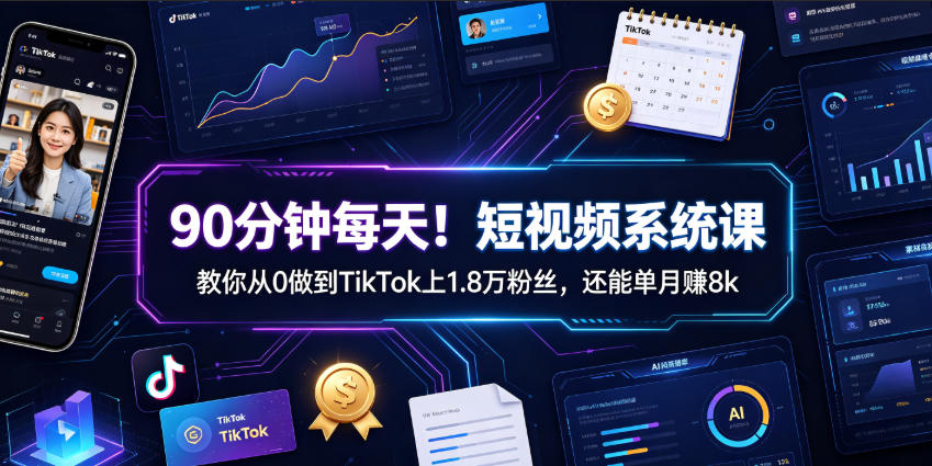 90分钟每天！短视频系统课教你从0做到TikTok上1.8万粉丝，还能单月賺8k【原创双语字幕】-离锋创库