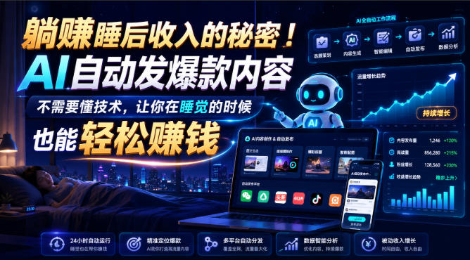 躺賺睡后收入的秘密！AI自动发爆款内容，不需要懂技术，让你在睡觉的时候也能轻松賺钱【原创双语字幕】-离锋创库