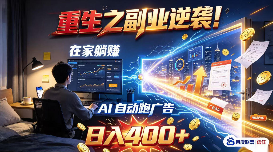 重生之副业逆袭！在家躺赚AI自动跑广告日入400+，无需人工操作【揭秘】-离锋创库