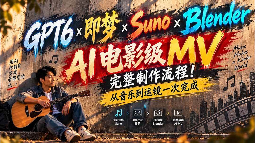 （20587期）GPT6×即梦×Suno×Blender｜AI电影级MV完整制作流程！从音乐到运镜一次完成 (无水印)-离锋创库