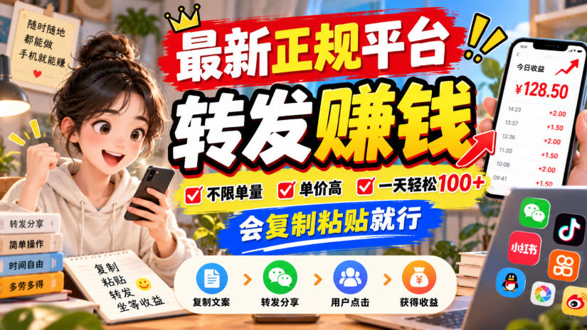 最新正规平台，转发賺钱，不限单量，单价高，一天轻松100+，会复制粘贴就行【揭秘】-离锋创库
