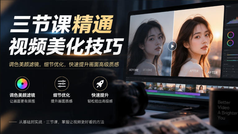 三节课精通视频美化技巧|调色美颜滤镜,细节优化,快速提升画面高级质感-离锋创库