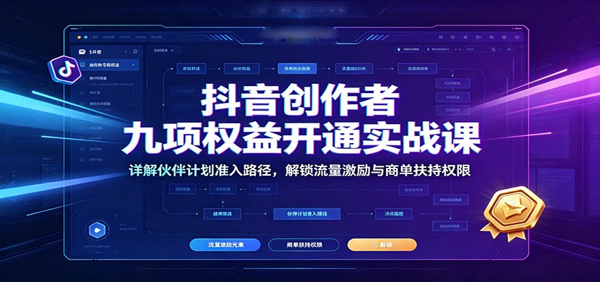 抖音创作者九项权益开通实战课：详解伙伴计划准入路径，解锁流量激励与商单扶持权限-离锋创库
