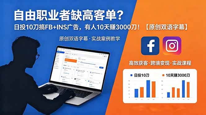 （18489期）自由职业者缺高客单？日投 10 刀搞 FB+INS 广告，有人 10 天赚 3000 刀！【原创双语字幕】-离锋创库